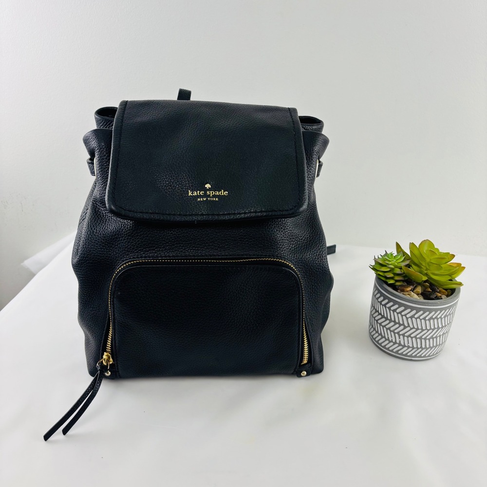 Kate Spade New York Medium Black Pebble Leather Backpack Purse
